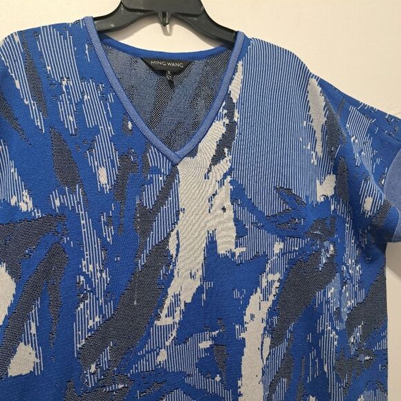 Ming Wang Textured Elegant Chic Knit Abstract Shift Dress XL Blue Multi-Color - Picture 13 of 17